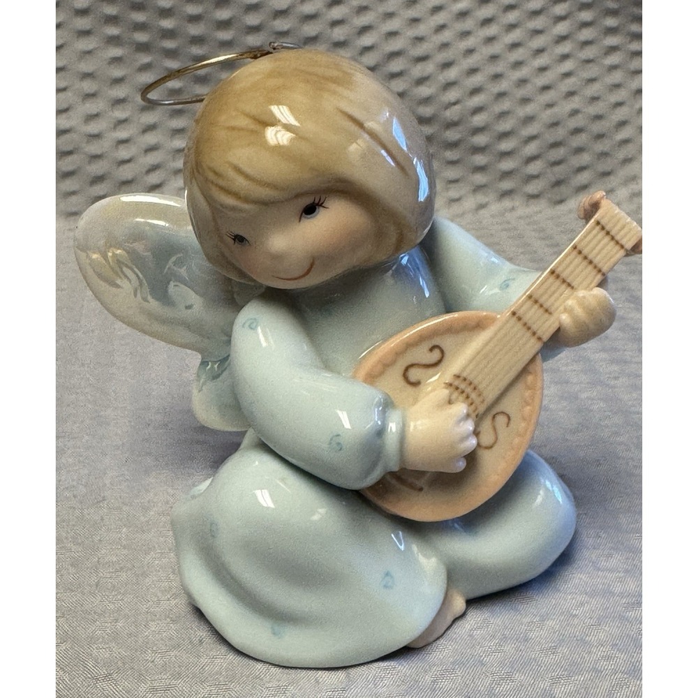 Vintage Lefton Christopher Collection Angel Playing Mandolin Hand Painted